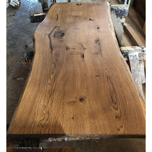 Altholz-Stil Tischplatte, Eiche, Antik geölt, rustikal, verleimt, beidseitige Baumkante, 220x100x4,5 cm Altholz-Stil Tischplatte, Eiche, Antik geölt, rustikal, verleimt, beidseitige Baumkante, 220x100x4,5 cm